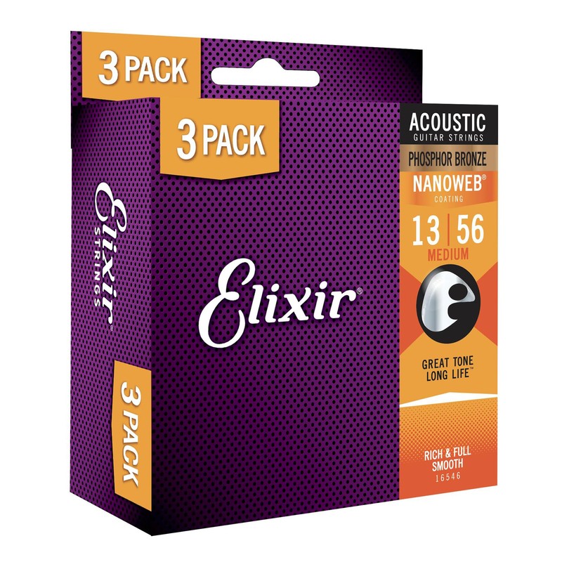 Elixir Strings, Acoustic Guitar Strings, Phosphor Bronze with NANOWEB Coating,