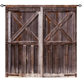 YUANZU Rustic Barn Door Curtains W52 x L84 Inch Rod Pocket Farm Retro Woods Vintage Wooden Village Farmhouse Western Country Print Pattern Window Drapes for Cafe Living Room Bedroom Closet 2 Panels