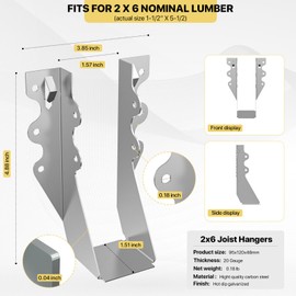 25 pcs 2x6 Joist Hanger,LU26 20 Gauge Double Shear Face Mount Joist Hanger,Hurricane Ties for Rafters Tie Brackets Great for Floor Deck and Ceiling Joists