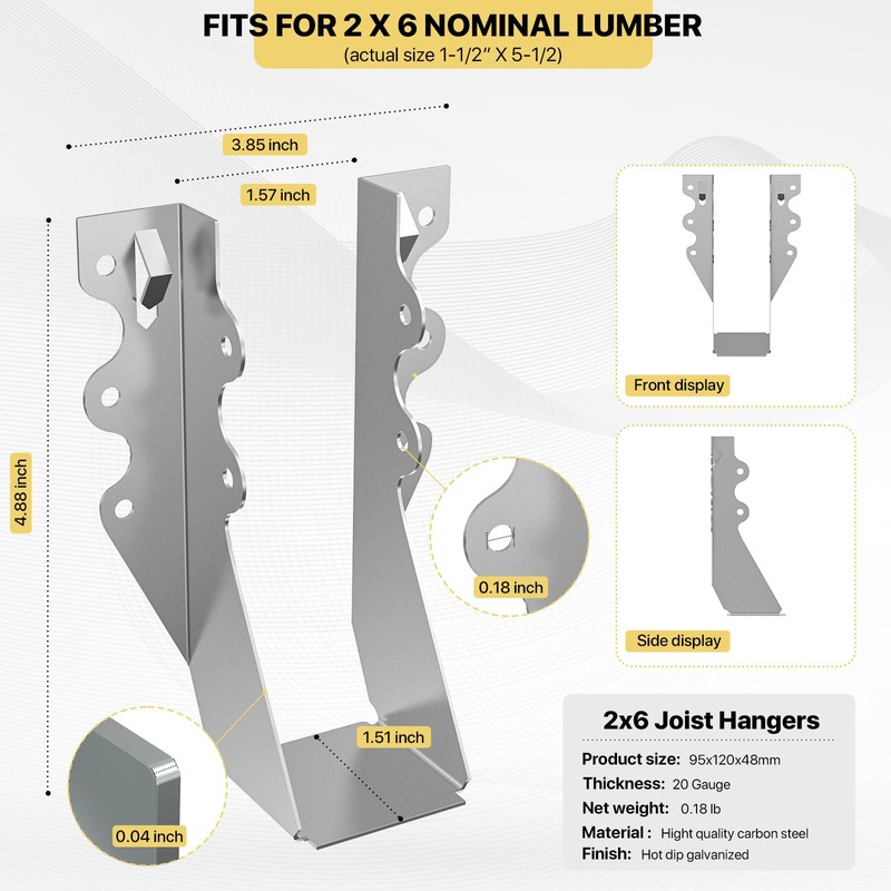 25 pcs 2x6 Joist Hanger,LU26 20 Gauge Double Shear Face