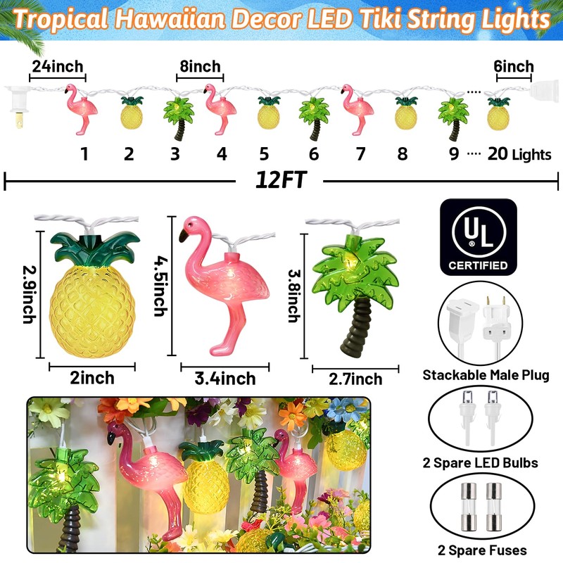 12FT 20LED Summer Hawaiian Themed Party Decorations Lights - LED