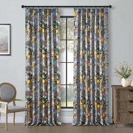 Vintage Floral Pinch Pleated Blackout Curtains 84 Inches Long 2 Panels for Bedroom Living Room Grey White Flower Patterned Room Darkening，Lemon Design Hummingbird Colorful Window Treatments Drapes