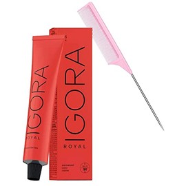 0-22, IGORA ROYAL by Schwarzkapf Professional PERMANENT Creme Hair Color Dye, 100% Coverage Cream Haircolor, 2027-2028 Version (w/SIeekshop PINK Comb) (0-22 Anti Orange Concentrate)