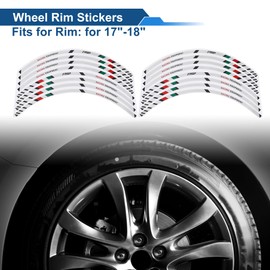 Partuto 16 Pcs Wheel Rim Stickers Arc-Shape Car Wheel Rim Tapes Decoration Stickers for 17"-18" Rim White Red Green PET