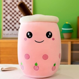 CXWFLM Bubble Tea Plüschkissen,Süßes Bubble Tea Plüschkissen 25cm–Weiches Boba Kuschelkissen als Geschenk für Kinder Mädchen–Tasse Milchtee Stofftier für Sofa, Bett, Geburtstag,Weihnachten (Hellrosa)