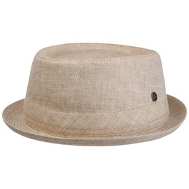 LIERYS Uni Structure Pork Pie Linen Hat - Plain Hat - Classic Shape - Herringbone Pattern & Trimming Band - Made in Italy - Men - Spring/Summer, light beige