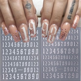 English Alphabet Number Nail Art Stickers 3D Letters Nail Decals Gold Silver Black White Numbers Nail Supplies Self-Adhesive English Letters Nail Stickers 26 Initials Stickers for Nail Decoration 6Pcs