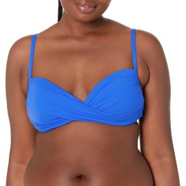 La Blanca Women's Island Goddess Over The Shoulder Wrap Bikini Swimsuit Top, Capri Blue, 16