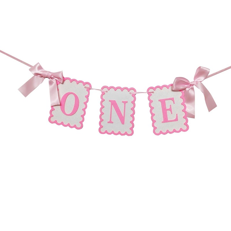 Pink Bow ONE High Chair Banner for Girl First Birthday
