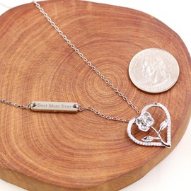 Vivaday - Regalo especial para el día de la madre, collar de flores de latón con circonita cúbica, colgante de corazón de la suerte, regalo elegante para mamá en ocasiones especiales, YA4692, Acero