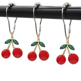 Cherry Shower Curtain Hooks Rings for Cherry Bathroom Decor, 12 Pcs Rust Proof Stainless Steel Shower Hook for Cherry Theme Bathtub Shower Rod Decoration, Bedroom, Room Home Curtain Hanger