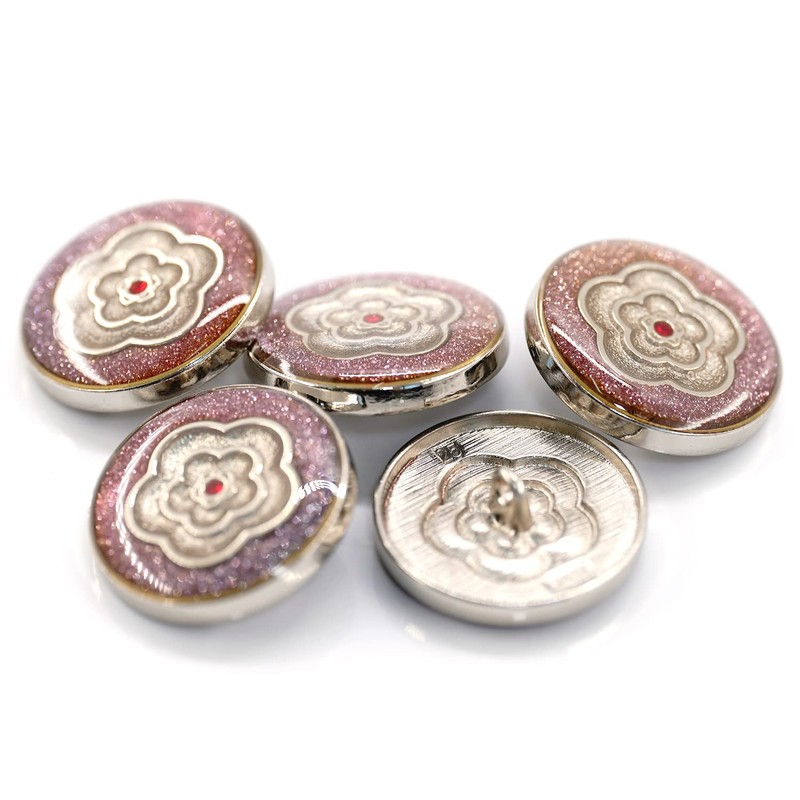 Craftisum 20 pcs Enamel Camellia Pink Shiny Powders Metal Shank