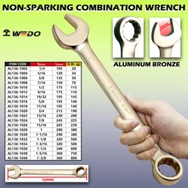 WEDO Non-Sparking Combination Wrench, Spark-free Safety Combination Spanner, Aluminum Bronze, Die-Forge, DIN 3113, BAM & FM Certificate, Size 3/8", 135mm Length