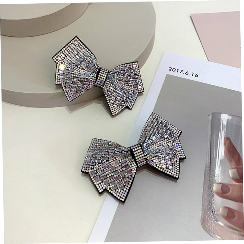 Healeved Shiny Spring Barrette Rhinestone Bow Clip Hair Accessory for