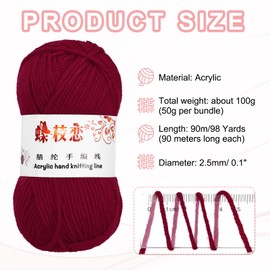 MECCANIXITY Crocheting Yarn, Dark Red 4 Ply Acrylic Yarn 50g Sport Weight Yarns Bulk Soft and Fluffy Yarns for Knitting DIY Crochet Handicraft Blankets Gift,98 Yards