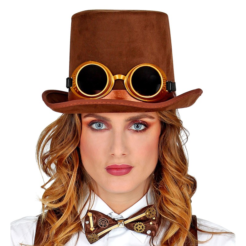 Felt Steampunk Top Hat With Goggles Victorian Fancy Dress Costume