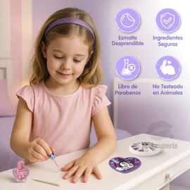 Set de Esmaltes Kuromi con 15 Piezas, Gemas y Lima de Uñas, Ideal para Niñas que Aman Maquillarse - MAKEUPERIA