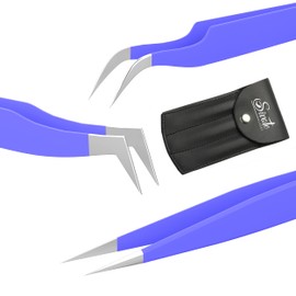 SIVOTE Pinzas de pestañas para extensiones de pestañas para volumen, aislamiento y pestañas clásicas, paquete de 3, morado