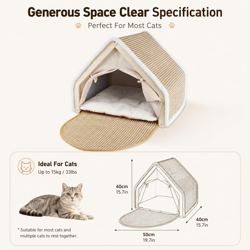 Large Wood Cat House for Indoor Cats - Cute Cat