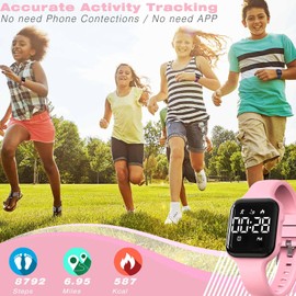 Focwony Kids Digital Watch Steps Counter Waterproof Fitness Tracker Wristwatch with Pedometer LED Display Stopwatch for Kids Boys Girls Teenager (Pink)