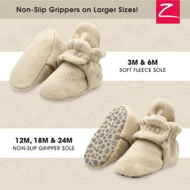 Zutano Unisex Fleece Baby Booties with Organic Cotton Lining, Newborn Essentials, Khaki, 6 Months