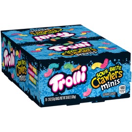 Trolli Sour Brite Crawlers Minis Candy, Sour Gummy Worms, 2 Ounce Treat-Size Pouches (Pack Of 18)