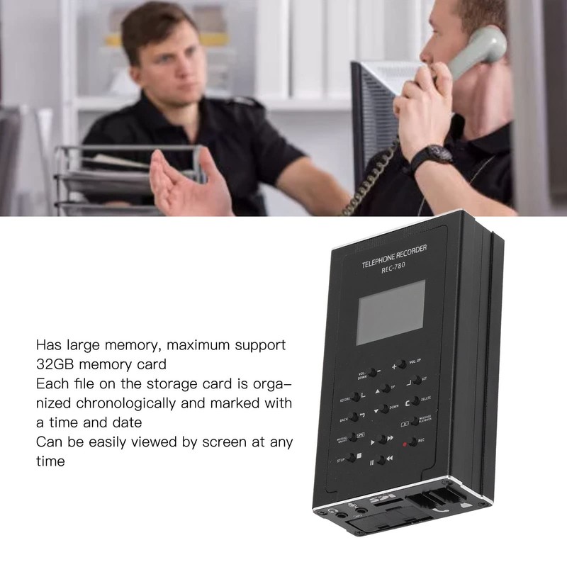 Telephone Recorder, Built-in 32GB Storage, Mini Automatic Telephone Recording Device,