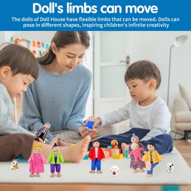 Riisoyu 12 Piece Dollhouse Doll Family Set, Wooden Dollhouse Dolls Play Set Bending Dolls Children Game House Dollhouse Accessories Toy Gift