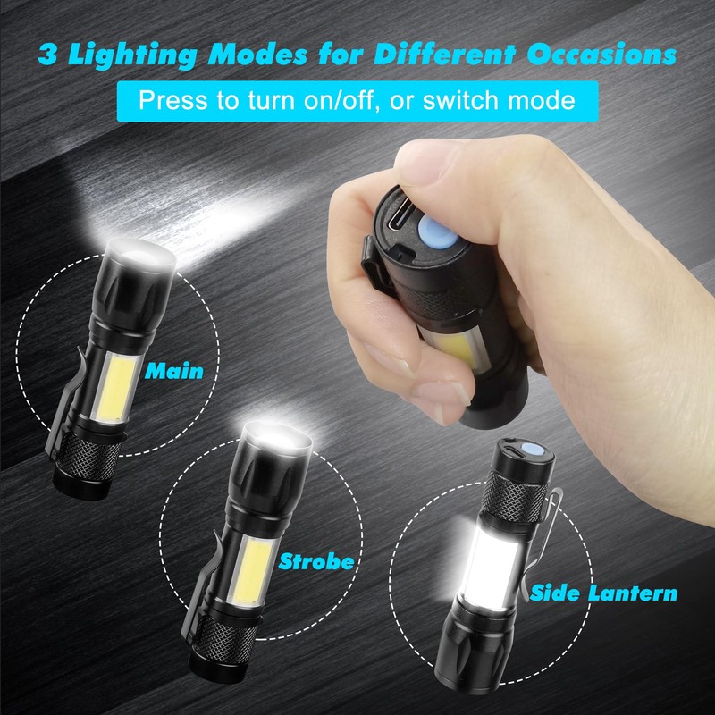 KunHe 4 Pack Rechargeable Flashlights USB-C mini Small LED Lantern