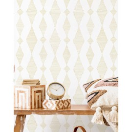 MelunMer Modern Peel and Stick Wallpaper Boho Self Adhesive Removable Wall Paper Geometric Contact Paper for Cabinets Wallpaper for Bedroom/Bathroom Waterproof Contact Papers Beige/White 78.8In 17.3In