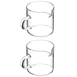 QWORK Double Spouts Espresso Shot Glass Cup Without Scale, 2 Pack Clear Glass Round Beaker with Handle, Suitable for Milk Coffee