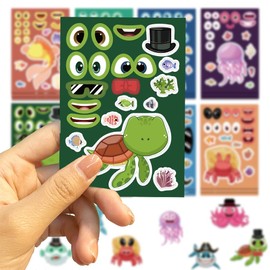 24pcs Ocean Sea Animal Stickers for Make a face Stickers,Make a Funny Faces Stickers Games,DIY Art Cards Gift Sticker Game Goodies for Preschool Kids