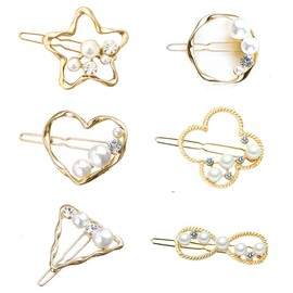 6pcs Small Pearl Hair Clips For Women Gold Barrettes Hair Accessories Heart Round Shaped Hair Claw Clips Cute Hairpin For Styling Weeding Decoration