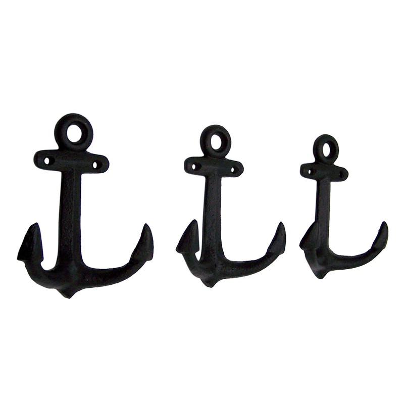 Wowser Nautical Cast Iron Ship Anchor Wall Hooks, 6 Inches,