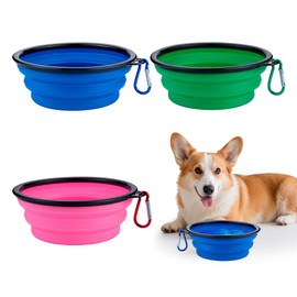3 Pack Collapsible Dog Travel Bowls, 22oz Large Foldable Dog Water Bowls Portable Pet Food and Water Bowl with Clasp for Traveling Walking Hiking (3 Colors)