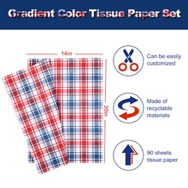 Whaline 4th of July Tissue Paper 90 Sheet Patriotic Stars Stripes Pattern Tissue Paper 6 Design Red Blue White Wrapping Paper Holiday Art Tissue for Independence Day DIY Gift Packing Party Favor