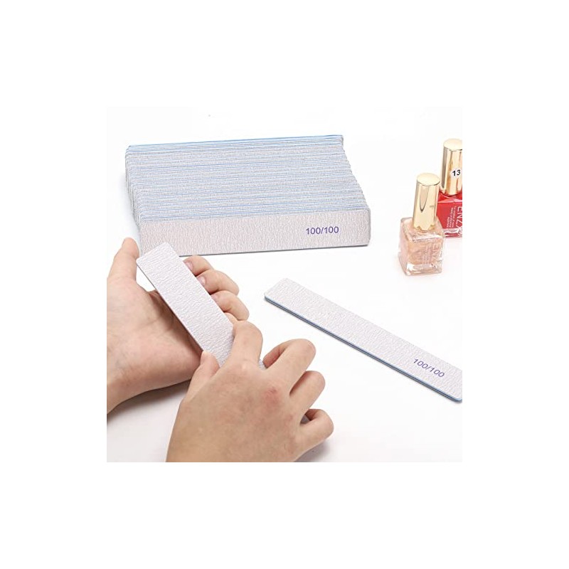 25 Piezas Limas de Uñas Rectangulares Grano 100/100, Pulidores de
