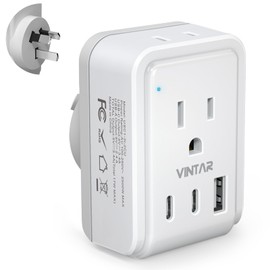 Australia New Zealand Power Adapter, VINTAR Australia Plug Adapter with 2 American Outlets 3 USB Ports(2 USB C), 5 in 1 Type I Travel Adapter for US to Australia, AU, Argentina, China, Fiji