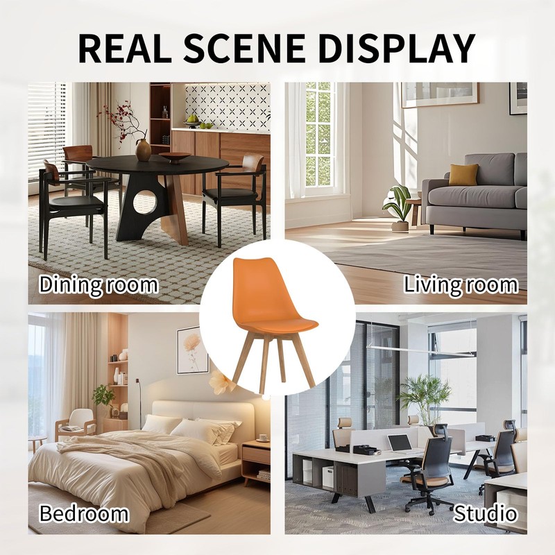 Upholstered Dining Chairs Set of 4 Pu Leather Orange Chairs