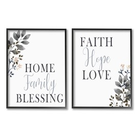 Stupell Industries Faith Hope Home Family Phrases Soft Black Florals, Design by Kim Allen Framed Wall Art, 2pc, Each 11 x 14