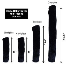Majestic Ally Horse Halter Fleece Set -Full, Set of 09 (Crown, Noseband, Cheeks, Chin, Neck Pieces) and Set of 4 (Crown, Noseband, Cheeks), Multiple Colors (Black, 04 Piece)