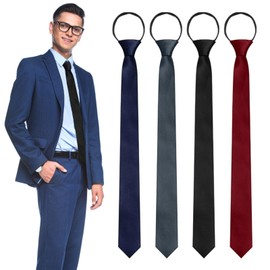 UILYNIU 4 Pieces Men's Tie Formal Necktie Classic Formal Necktie for Men, Pre-Tied Adjustable Zipper Neckties, Lazy Tie for Business Tie Graduation School Uniforms Wedding Celebration Party (4PCS)