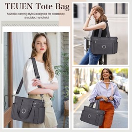 TEUEN Large Tote Bag for Women, Waterproof Nylon Work Tote Purse Multiple Pockets Messenger Bag Handbags for Travel