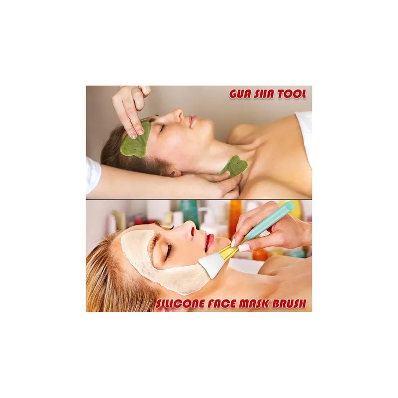 Set Masajeador Facial Jade Rodillo Gua Sha Piel Antiedad
