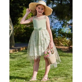 Arshiner Girls Summer Dresses Tween Easter Wedding Fairy Tulle Formal Casual Sundress Green Floral