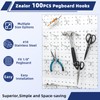 100 Pack Pegboard Hooks Set, 4 Inch Stainless Steel Pegboard