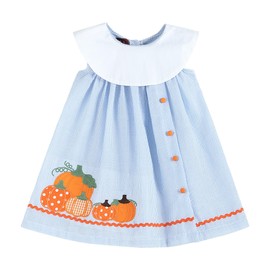 Lil cactus Light Blue Seersucker Pumpkin Yoke Dress, 12-18 Months