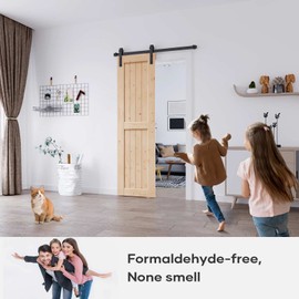 EaseLife 24in x 84in Sliding Barn Wood Door,Interior Doors,DIY Assemblely,Solid Natural Spruce Panelled Slab,Easy Install,Apply to Rooms & Storage Closet,H-Frame