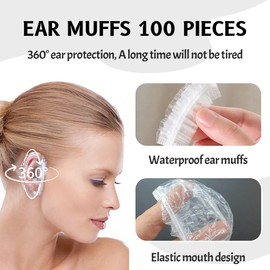 Pack of 100 Transparent Disposable Earmuffs, Waterproof Ear Covers, Ear Protection, Water, Shower Ear Cover for Hair Dye, Shower, Bath, Bath, Spa, Hairdressing Salon