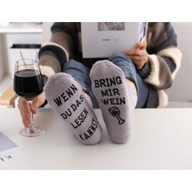 Gift for Women, Socks with “Wenn Du Das Lesen Kannst Bring Mir Wein / Kaffee / Book”, Socks with Funny Text, Birthday Present for Girlfriends, Sisters (German Language) - 36-43